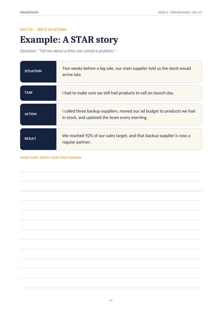 Worked example of a STAR interview story